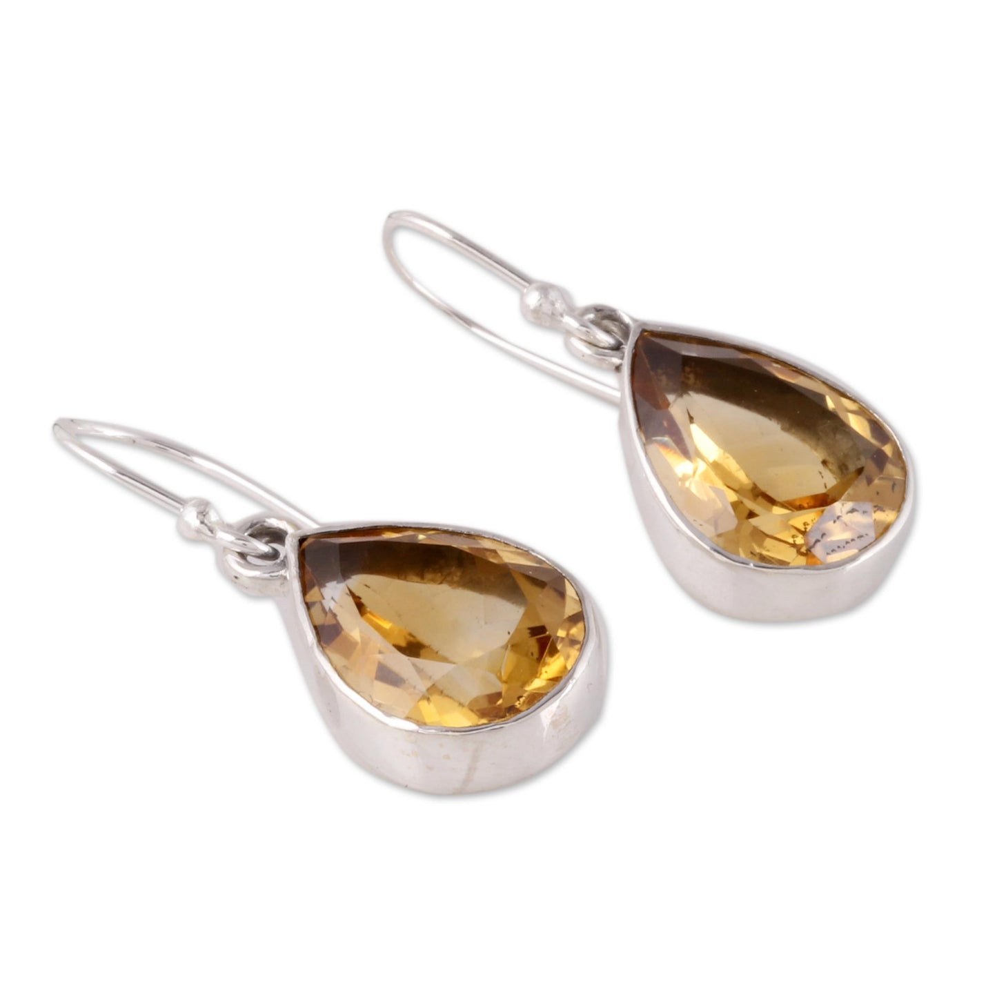 Yellow Glimmer 9-Carat Teardrop Citrine Dangle Earrings from India