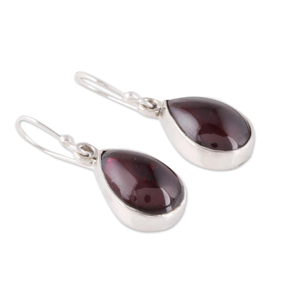 Red Glimmer Natural Teardrop Garnet Dangle Earrings from India