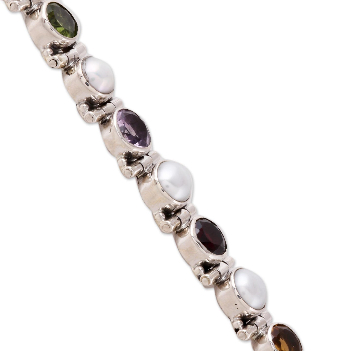 Sparkling Grace Cultured Pearl and Multi-Gem Tennis Bracelet from India