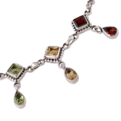 Shimmering Light Multi-Gemstone Link Necklace Crafted in India