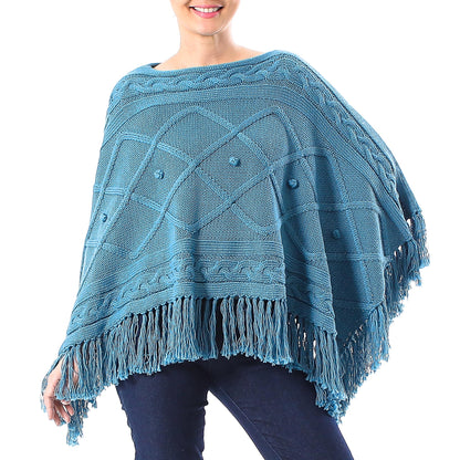 Charming Knit in Cerulean Short Knit Cotton Poncho in Cerulean from Thailand