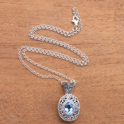 Angel Eye Swirl Pattern Blue Topaz Pendant Necklace from Bali