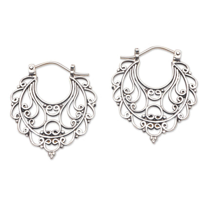 Always Charming Swirl Pattern Sterling Silver Hoop Earrings from Bali