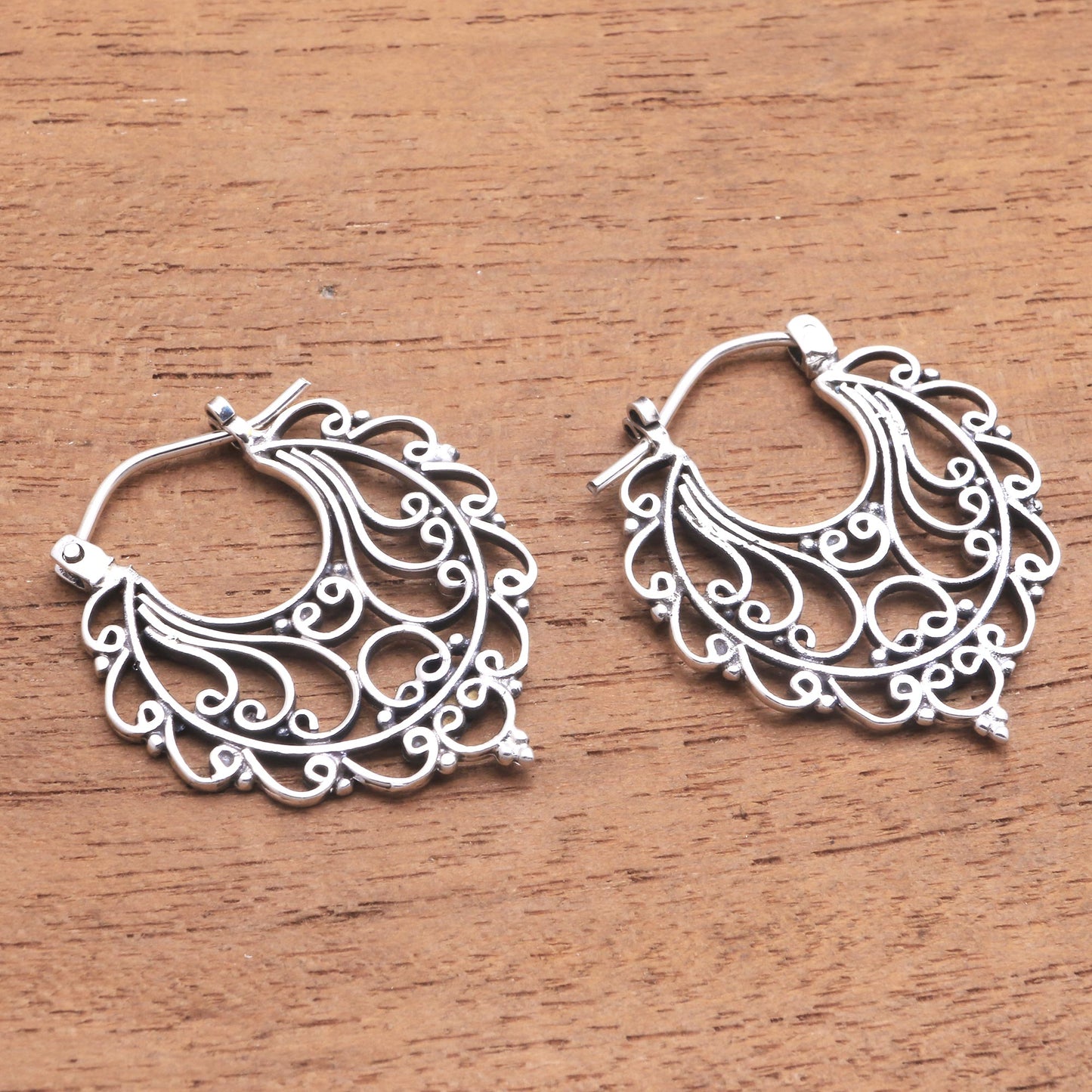 Always Charming Swirl Pattern Sterling Silver Hoop Earrings from Bali