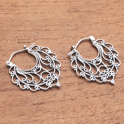 Always Charming Swirl Pattern Sterling Silver Hoop Earrings from Bali