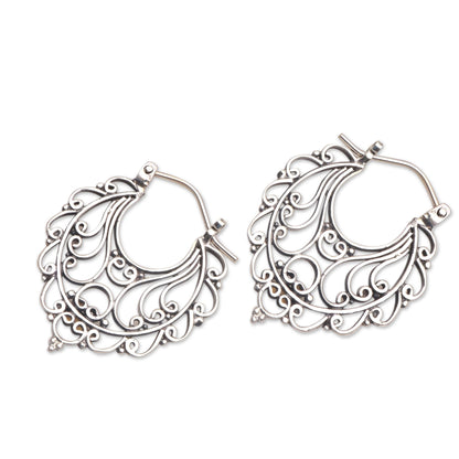 Always Charming Swirl Pattern Sterling Silver Hoop Earrings from Bali