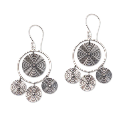 Mesmerizing Discs Circular Sterling Silver Chandelier Earrings from Bali