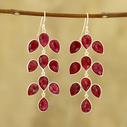 Leaf Cascade 40-Carat Ruby Dangle Earrings from India