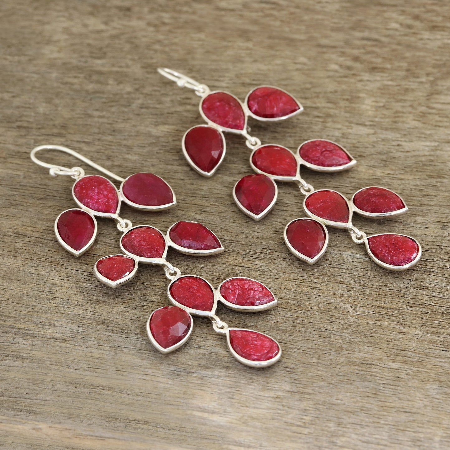 Leaf Cascade 40-Carat Ruby Dangle Earrings from India