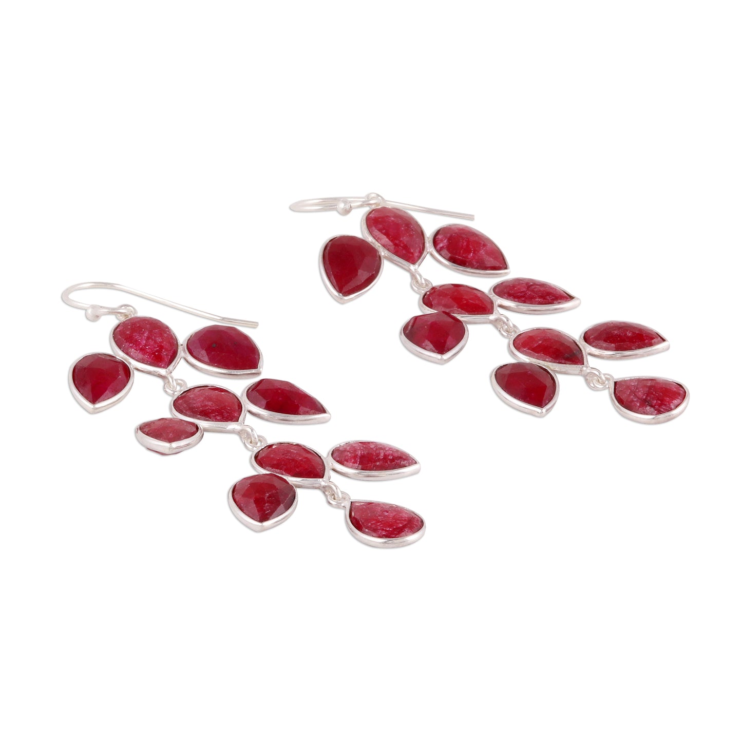 Leaf Cascade 40-Carat Ruby Dangle Earrings from India