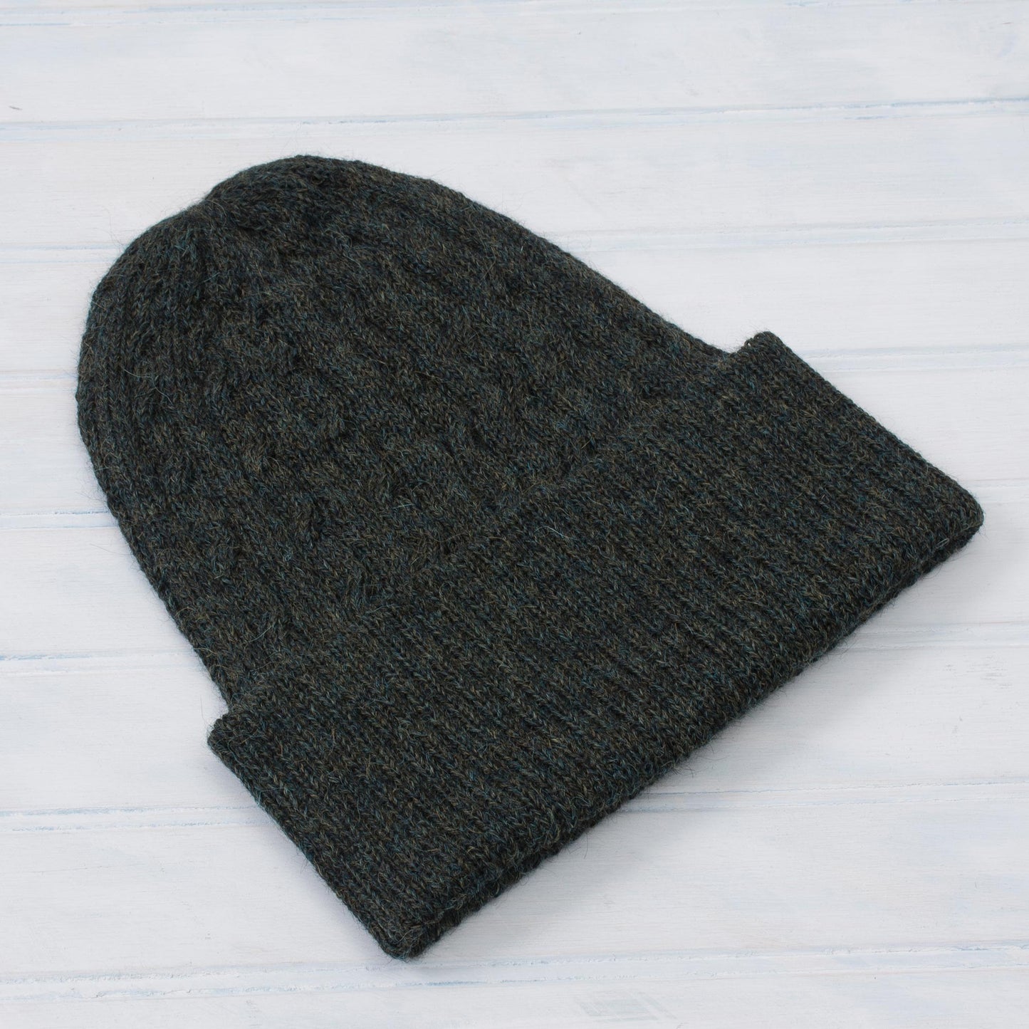 NOVICA  Cable-Knit 100% Alpaca Hat in Moss from Peru, 'Moss Braid Cascade'