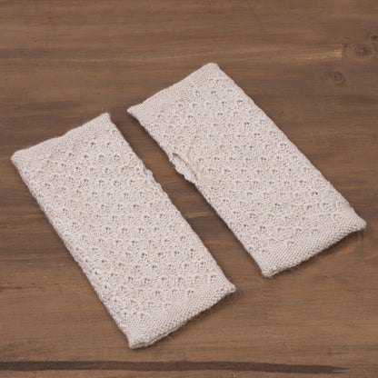 Passionate Pattern in Ivory Patterned 100% Baby Alpaca Fingerless Mitts in Ivory