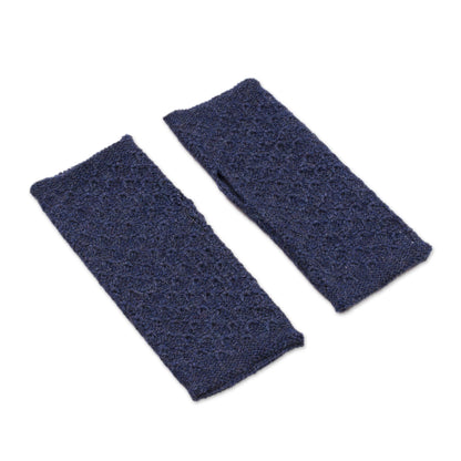 Passionate Pattern in Indigo Patterned 100% Baby Alpaca Fingerless Mitts from Peru