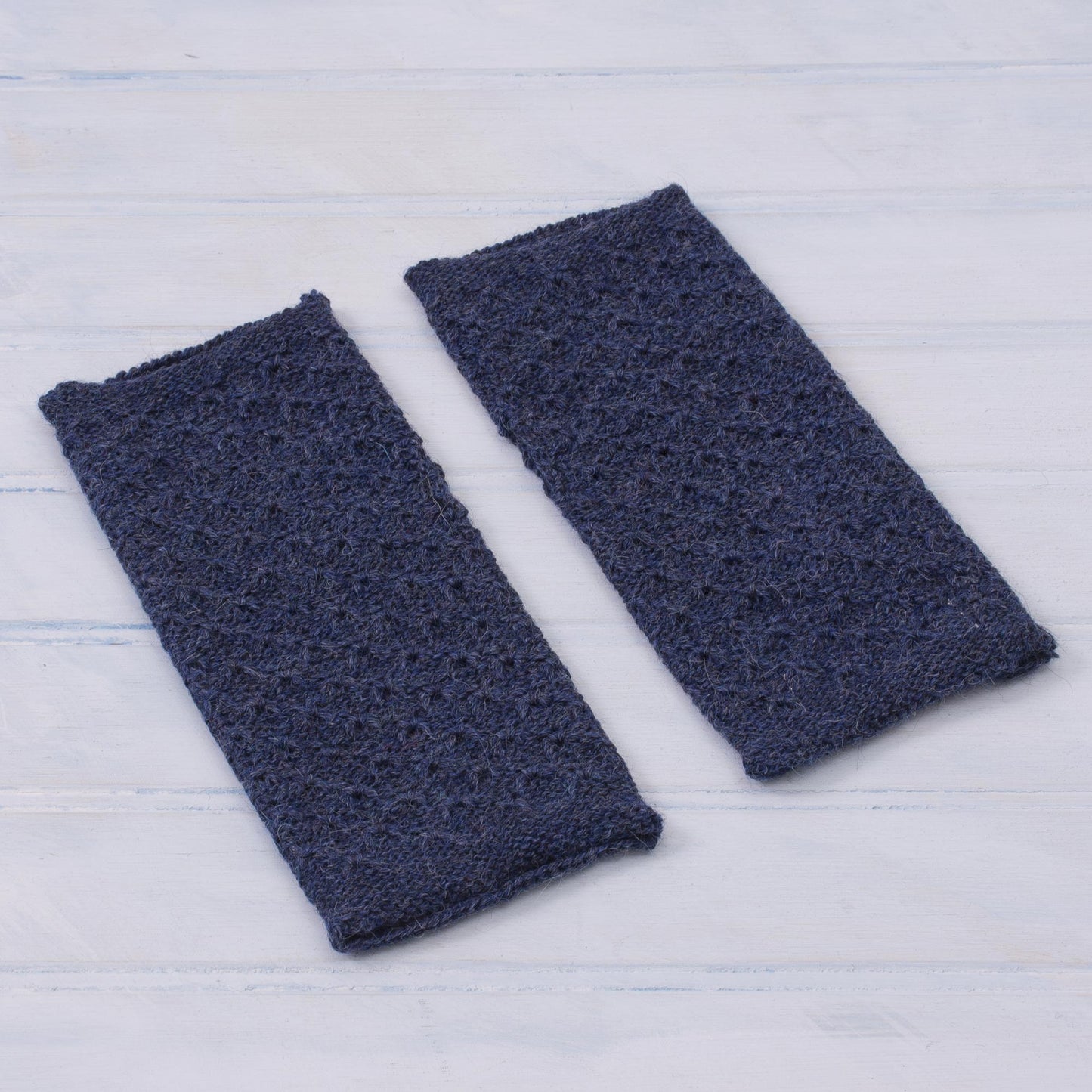 Passionate Pattern in Indigo Patterned 100% Baby Alpaca Fingerless Mitts from Peru