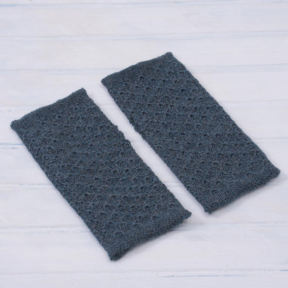 Passionate Pattern in Teal Patterned 100% Baby Alpaca Fingerless Mitts in Teal
