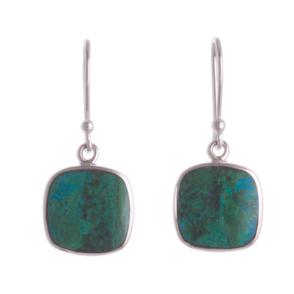 Window Square Chrysocolla Dangle Earrings from Peru