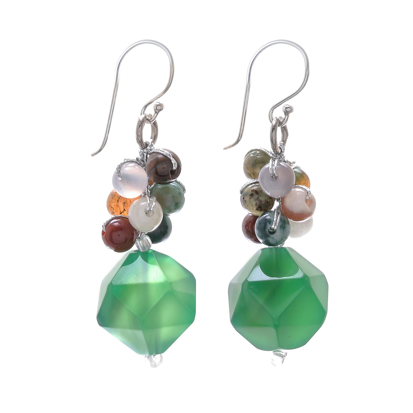 Beautiful Glam in Green Multi-Gemstone Beaded Cluster Earrings in Green