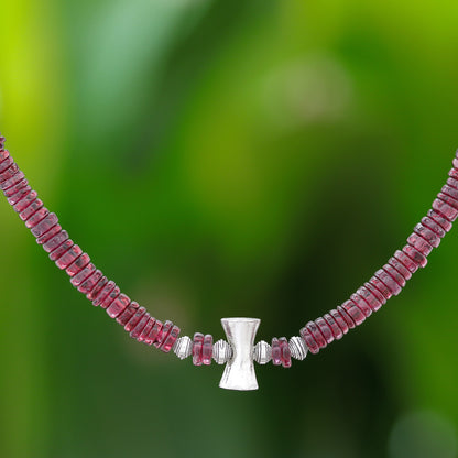 Velvet Love Garnet and Karen Silver Beaded Necklace from Thailand