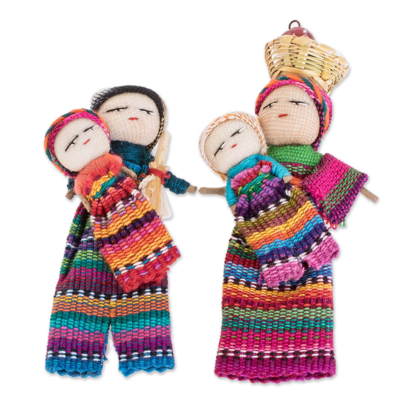 Two Mothers Handmade Cotton Worry Dolls from Guatemala (Pair)