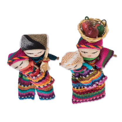 Two Mothers Handmade Cotton Worry Dolls from Guatemala (Pair)