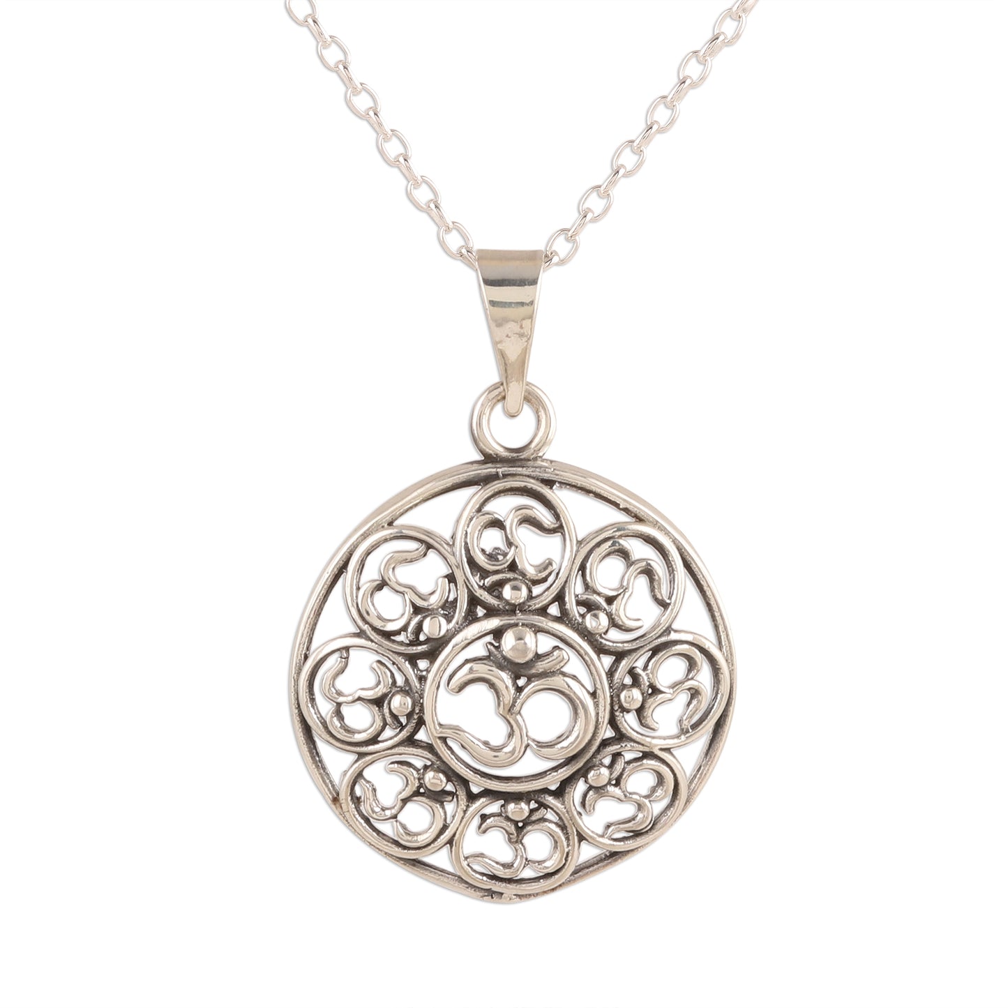 Eternal Peace Om Motif Sterling Silver Pendant Necklace from India