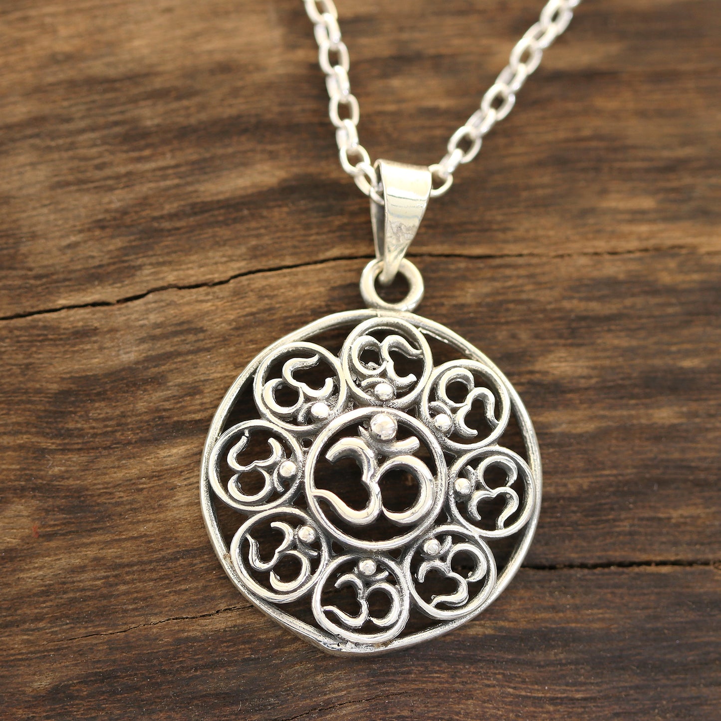 Eternal Peace Om Motif Sterling Silver Pendant Necklace from India