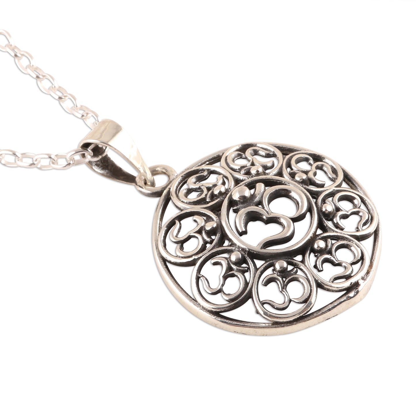 Eternal Peace Om Motif Sterling Silver Pendant Necklace from India