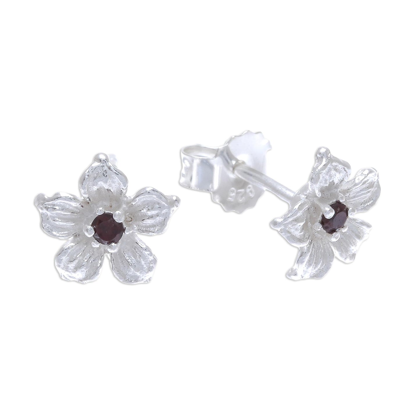 Winter Blooms Floral Garnet Stud Earrings from Thailand