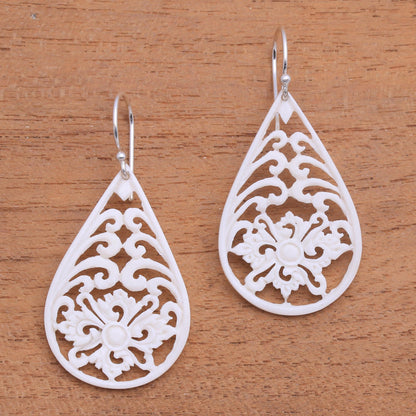 Bali Pride Bone Dangle Earrings with Intricate Openwork from Bali