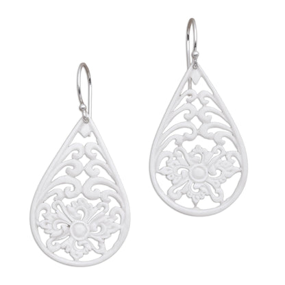 Bali Pride Bone Dangle Earrings with Intricate Openwork from Bali