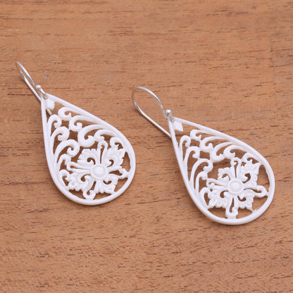 Bali Pride Bone Dangle Earrings with Intricate Openwork from Bali