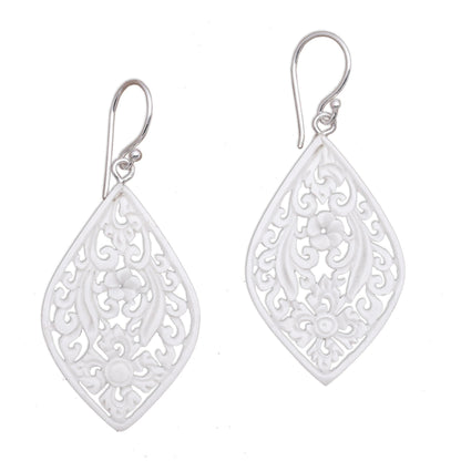 Bali Windows Hand-Carved Floral Bone Dangle Earrings from Bali