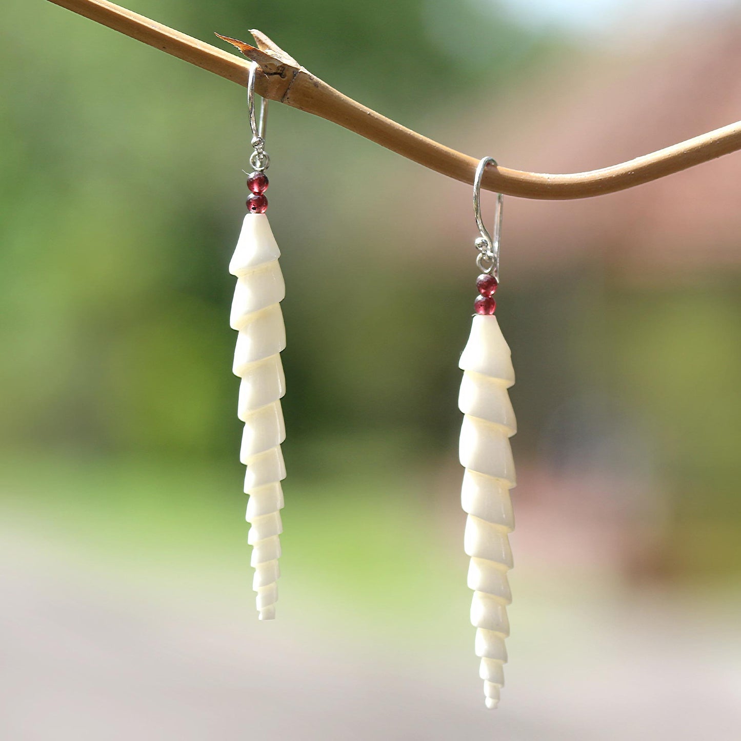 Mystical Spirals Spiral Bone and Amethyst Dangle Earrings from Bali