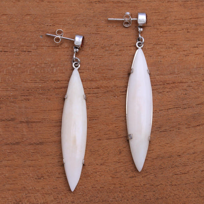 Beautiful Canoes Handmade Bone and Garnet Dangle Earrings from Bali