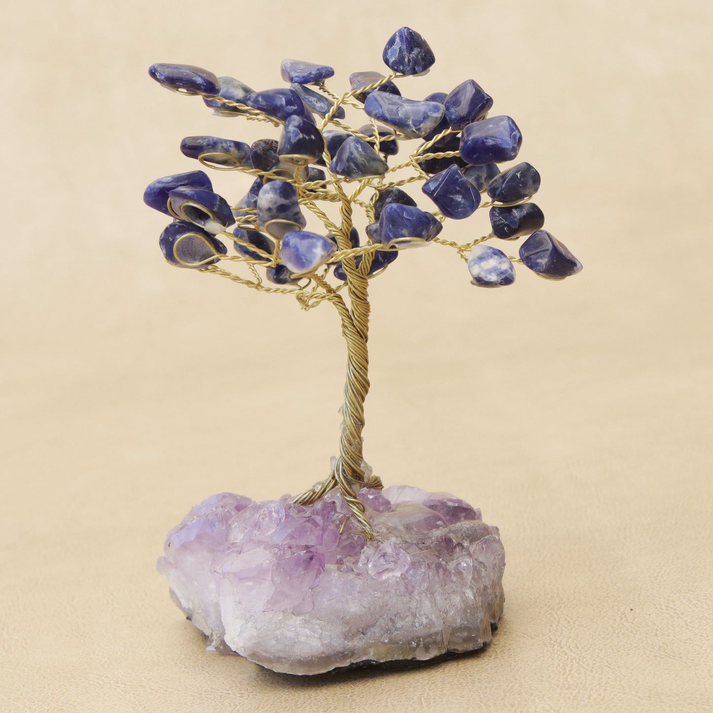 Blue Leaves Sodalite Gemstone Tree with an Amethyst Base from Brazil