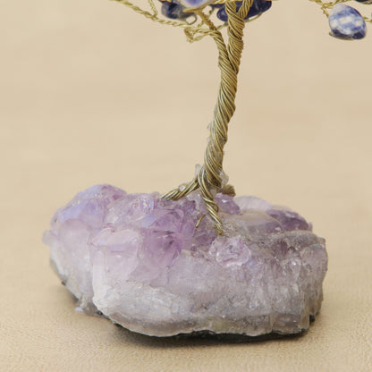 Blue Leaves Sodalite Gemstone Tree with an Amethyst Base from Brazil