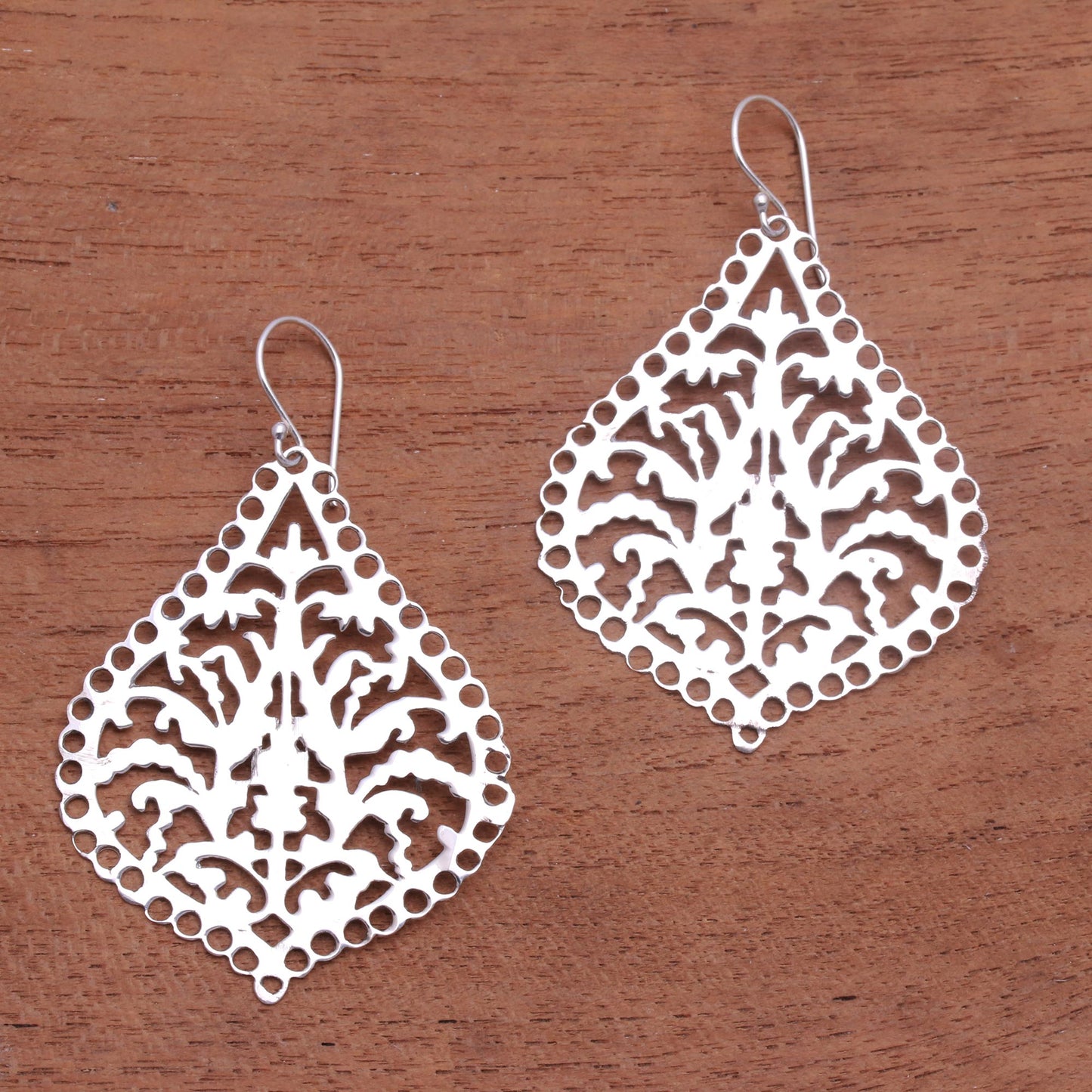 Jagaraga Heritage Openwork Pattern Sterling Silver Dangle Earrings from Bali