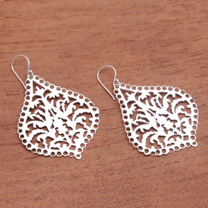 Jagaraga Heritage Openwork Pattern Sterling Silver Dangle Earrings from Bali