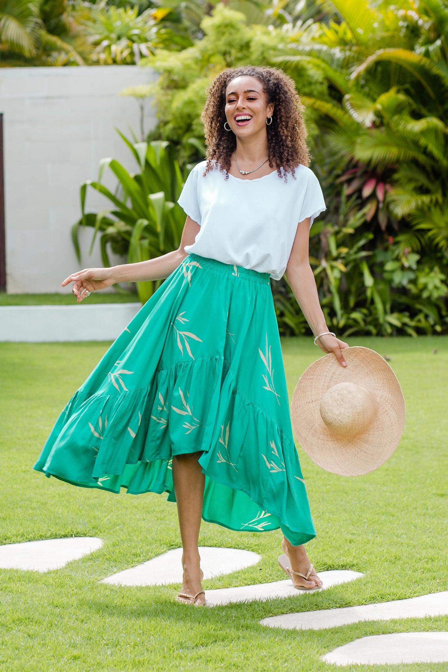 Balinese Breeze in Turquoise Batik Rayon Skirt in Turquoise and Lemon from Bali