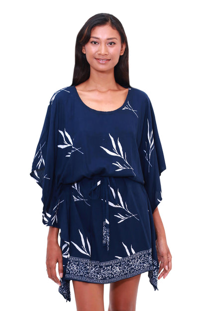 Balinese Breeze in Midnight Batik Rayon Caftan in Midnight and White from Bali