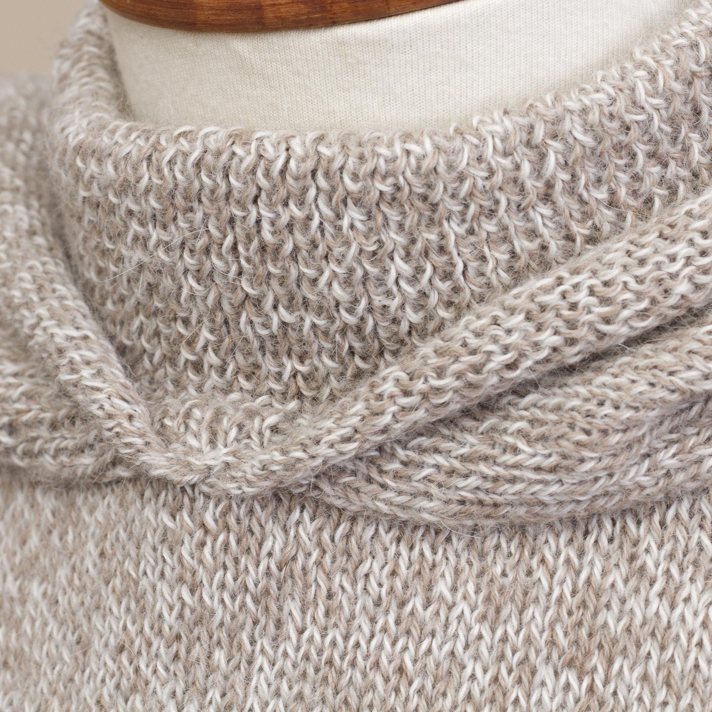 Adventurous Style in Taupe Knit Alpaca Blend Hooded Poncho in Taupe from Peru