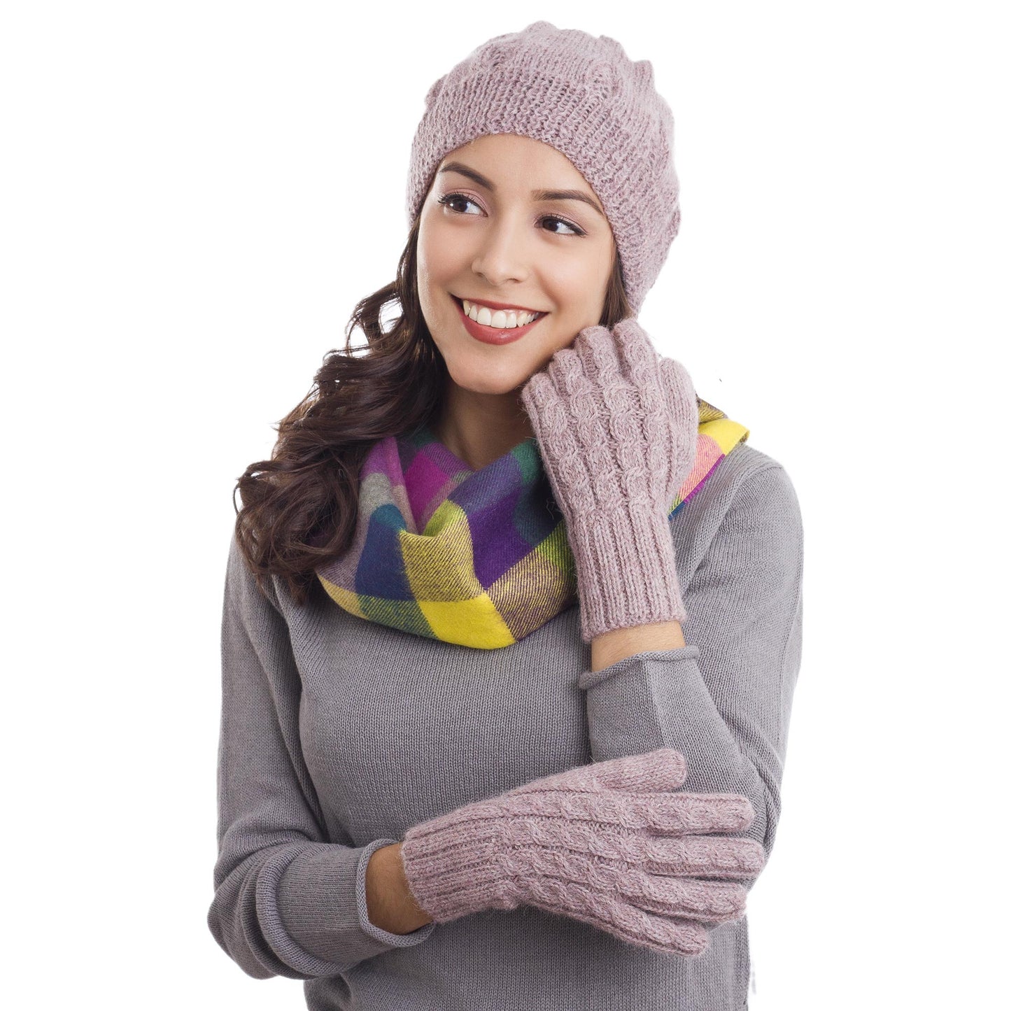 'Winter Delight in Light Mauve' Cable Knit 100% Alpaca Gloves from Peru