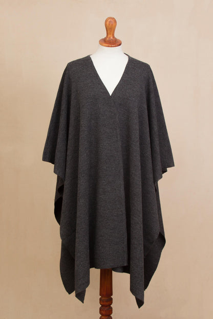 Elegant Fashion in Graphite Knit Alpaca Blend Ruana in Graphite from Peru