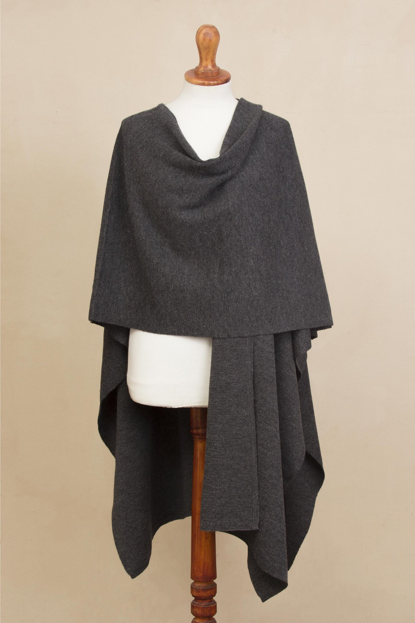 Elegant Fashion in Graphite Knit Alpaca Blend Ruana in Graphite from Peru