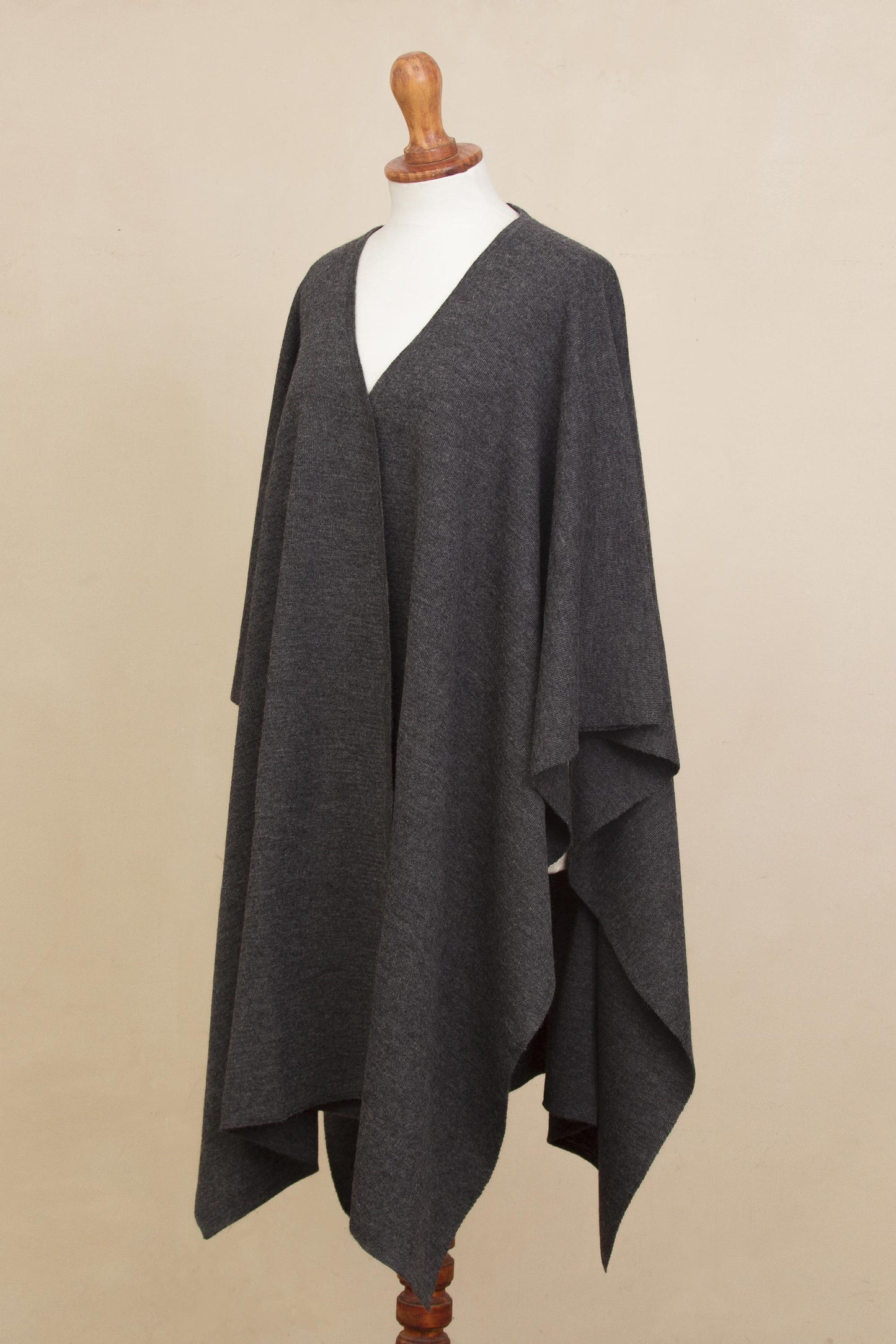 Elegant Fashion in Graphite Knit Alpaca Blend Ruana in Graphite from Peru