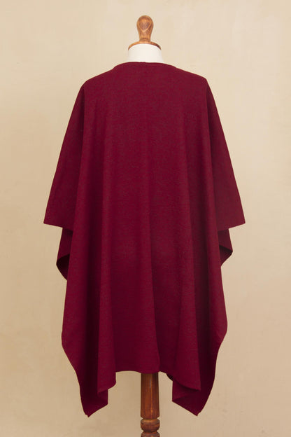 Elegant Fashion in Claret Knit Alpaca Blend Ruana in Claret from Peru