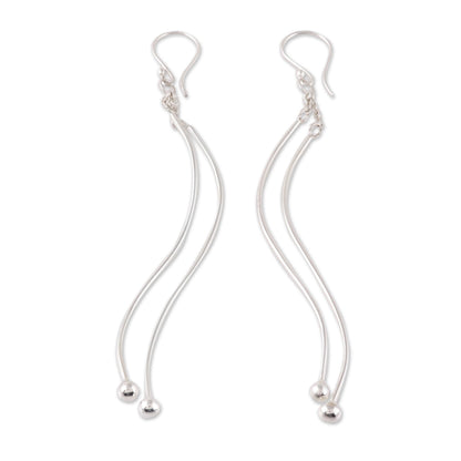 Contemporary Elegance Wavy Sterling Silver Dangle Earrings from India