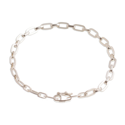 Minimalist Flair High-Polish Sterling Silver Link Bracelet from Peru