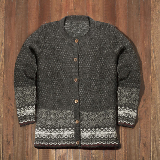 Wintry Passion Graphite and Smoke 100% Alpaca Cardigan from Peru