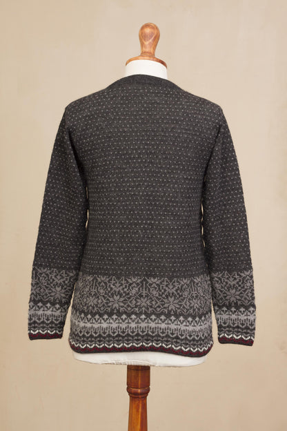 Wintry Passion Graphite and Smoke 100% Alpaca Cardigan from Peru